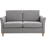 Canapé 2 places design scandinave dim. 141L x 65l x 78H cm pieds bois massif tissu lin gris clair chiné