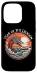 Coque pour iPhone 14 Pro Année du Dragon #17 Sea Dragon Coucher de Soleil Vagues Rétro