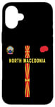 Coque pour iPhone 16 Plus Drapeau et silhouette carte de la Macédoine du Nord, emblème national