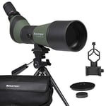 Celestron 52329 LandScout - Longue-vue coudée 80 mm avec protection en caoutchouc, optiques multicouches, oculaire 20–60x, trépied de table et adaptateur de smartphone, vert