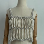 Muoti Body Chain Baroque Bead Sparkly White Woven Mesh Night Club lyhyt liivi