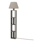 Iperbriko - Lampadaire en bois avec bibliothèque, couleur noyer, abat-jour en tissu coton beige, dimensions 23,5x15xh.163,5 cm