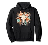 Floral Cow Skull Vintage South Western Country Boho Women Pullover Hoodie