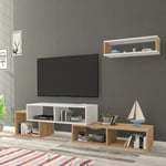 Set de meuble TV et étagère murale Malvik panneau de particules 170 x 30 x 42 cm blanc effet chêne saphir [en.casa] - chêne