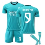 21/22 Real Madrid 2 Borte Grön Jersey Set Barn Vuxna Fotboll Fotbollströja Träningströja Kostym No.9 BENZEMA XL