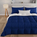 PETTI Artigiani Italiani - Couette Chaude Hiver 260x270 Bicolore Bleu FoncéBlanc, Couette Double Face, Couette pour lit 2 Personnes, Couette en Microfibre 300g/m², Made in Italy