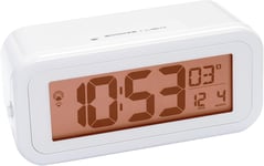 Mytime Amber Réveil Radio-Piloté D Avec Rétro-Éclairage Ambre Utilisable En Veilleuse La Nuit, Capteur De Luminosité (Piles), Alarme, Température, Blanc, 13 X 6 X 5 Cm,