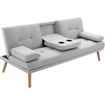 Homcom - Canapé convertible 3 places design scandinave inclinaison dossier réglable 3 niveaux dossier central rabattable 2 porte-verres bois massif