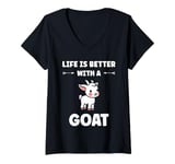 Womens Small Animals Goat quote life is better with a Goat V-Neck T-Shirt