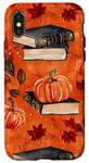 Coque pour iPhone X/XS Orange Bohème Ethnique Vintage Citrouille Automne Feuilles & Livre