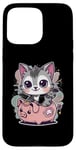 Coque pour iPhone 15 Pro Max Chat kawaii avec tirelire