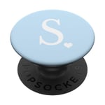 PopSockets White Initial Letter S Heart Monogram On Pastel Light Blue PopSockets PopGrip: Swappable Grip for Phones & Tablets