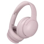 DOQAUS Bluetooth Headphones Over Ear, 90H Playtime Bluetooth 5.3 Wireless Headphones, 3 EQ Mode, HiFi Stereo Bass Headphones Wireless with Mic, Soft Earmuff,Foldable Headphone for Phone/PC(Pink)