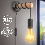 B.k.licht - applique murale, design rétro industriel, bois & métal, éclairage salon & chambre, douille E27, pour ampoule led 10W max, interrupteur