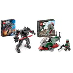 LEGO 75368 Star Wars Darth Vader Mech, Buildable Action Figure Model with Jointed Parts, Minifigure Cockpit and Red Lightsaber & 75344 Star Wars Boba Fett's Starship Microfighter