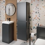 Anthracite Grey Wall Hung Tall Bathroom Cabinet - 1400 x 400mm Modern Storage