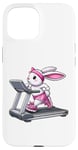 Coque pour iPhone 15 Lapin de Pâques sur tapis roulant Gym Fitness Entraînement