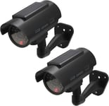 Lot de 2 alarmes factice pour maison - Caméra de surveillance solaire - Fausse caméra extérieure - Avec capteur de lumière clignotante rouge réaliste et autocollant d'avertissement (noir)