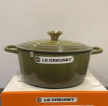 Le Creuset Signature Cast Iron Round Casserole 24cm Olive With Gold Knob  (NEW)