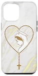 Coque pour iPhone 14 Plus Chapelet de la Vierge Marie Marie en Marbre Foi Catholique Dame de Fatima Prière