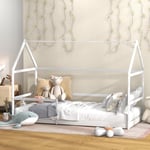 AIYAPLAY Lit cabane Enfants 90x190 cm lit Enfants lit Maison Enfant en Bois avec Protection antichute, sommier à Lattes et Toit Inclus, dim. 196L x 97,5l x 135H cm Blanc