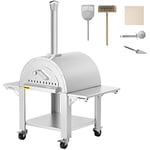 VEVOR Wood Fired Outdoor Pizza Oven, 32" Size, 3-Layer Stainless Steel Pizza Maker with Wheels for Outside Kitchen, Includes Pizza Stone, Pizza Peel, and Brush, Professional Series