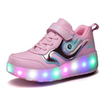 Barnsneakers Dubbelhjulsskor Pojkar Flickor Led Light Skor Fr916 Pink1 34