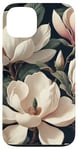 Coque pour iPhone 13 Magnolias crémeux élégants sur fond sombre