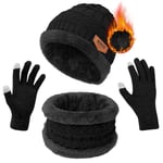 flintronic Bonnet Écharpe et Gants à Écran Tactile, Tricotés Ensemble d'hiver Bonnet écharpe Gants d'écran Tactile Homme Femme, Ensemble Chauds d'hiver 3en1 avec Double Polaire Chaud Écharpe Chapeau