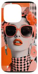 Coque pour iPhone 13 Pro Collage Coquette Rose Carreaux Art Déco Orange