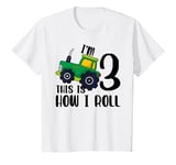 Youth Kids I'm 3 This is How I Roll Tractor 3rd Birthday Boy T-Shirt