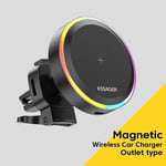 15W RGB Magnetic Qi Wireless Car Charger | Phone Air Vent Holder iPhone Samsung