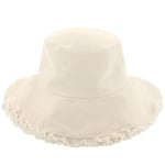 CHOK.LIDS Frayed Bucket Hats for Women Men Unisex Trendy Washed Cotton Floppy Wide Brim Boonie Outdoor Summer Beach Headwear (Cream)