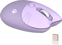 Souris sans fil silencieuse 2,4 GHz pour fille avec récepteur USB, 4 boutons programmables, 1000/1200/1600 DPI souris d'ordinateur pour PC/ordinateur portable/Windows7/8/10 (violet)