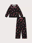 Monsoon Kids' Cotton Mushroom Print Lounge Top & Joggers Set, Black