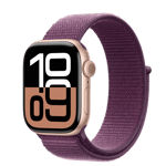 Apple Watch Series 10 (GPS + Cellular) • Aluminiumboett roséguld, 42 mm • Sportloop plommon