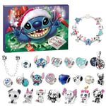 Stitch Julkalender Armband 2024 för Flickor 24 Dagar Julnedräkning Kalender DIY Smyckestillverkningssats 22 Charm Beads 2 Armband