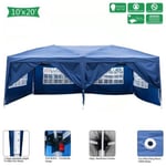 3*6M Tente de camping, tonnelle pour jardin, extérieur, réception, fête, bleu, 2 portes + 4 fenêtres