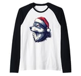 Wolf Santa Hat Xmas Wolf Wild Animals Lover Christmas Pajama Raglan Baseball Tee