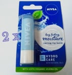 💙🌞 2 x NIVEA HYDRO CARE lip balm SPF 15 w organic jojoba oil sun protection 😎