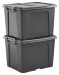 Strata 2 x 40L Recycled Lidded Plastic Storage Boxes - Grey