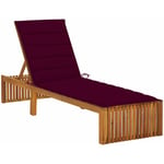 Transat chaise longue bain de soleil lit de jardin terrasse meuble d'extérieur avec coussin bois d'acacia solide