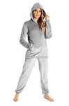 CityComfort Pyjama Femme Hiver Polaire, Ensemble Pyjama Chaud à Capuche pour Femme Ado, Idée Cadeau pour Elle (Gris, S)