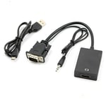 VGA Male to HDMI Female Cable Converter Adapter + 3.5mm Audio & USB Power Lead