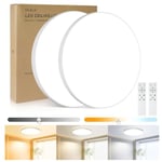 OUILA 2PCS Plafonnier LED Dimmable,24W 3000K-6500K Plafonnier Salle de Bain avec Télécommande,2000LM IP44 Lampe Plafond,Luminaire Plafonnier Applicable à Salle de Bain, Chambre, Cuisine, Salon, Balcon