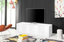 Dmora - TV stand Raul, Low sideboard for living room, TV stand base, 100% Made in Italy, cm 162x44h46, Glossy white