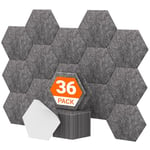 TONOR Lot de 36 Panneau Acoustique Mural Autocollante, 30 x 26 x 1cm Panneau Acoustique à Haute Densité, Mousse Acoustique Hexagonal Isolant Phonique pour Studio, Bureau, Chambre, Salon, Gris