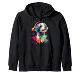 Artistic Colorful Jack Russell Terrier Headphones Dog Jacky Zip Hoodie