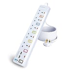 3M Extension Lead with USB Slots,13A 5 Way Socket Extensions with Individual Switches,2 USB (2.4A) Plug Extension Mountable Surge Protection Extension Cord for Home Office