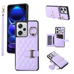 Phone Case For Xiaomi Poco X5 Pro/Redmi Note 12 Pro 5G Wallet Cover with Crossbody Shoulder Strap and Leather Credit Card Holder 360°Rotation Ring Kickstand Cell X5Pro 12Pro Speed Girls Purple